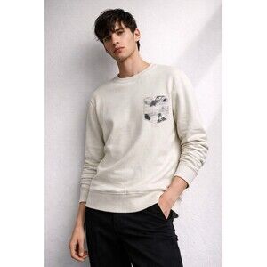 Lost Graphic Pocket Pullover Sweatshirt Cream Palm Print Size XL